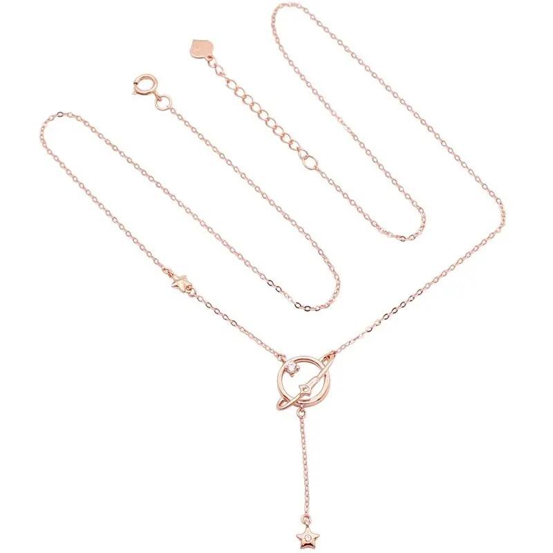 Rose Gold Plated Color Gold Niche Hollow Planet Necklace Simple Women'S Pure Purple Gold Variable Set Chain
