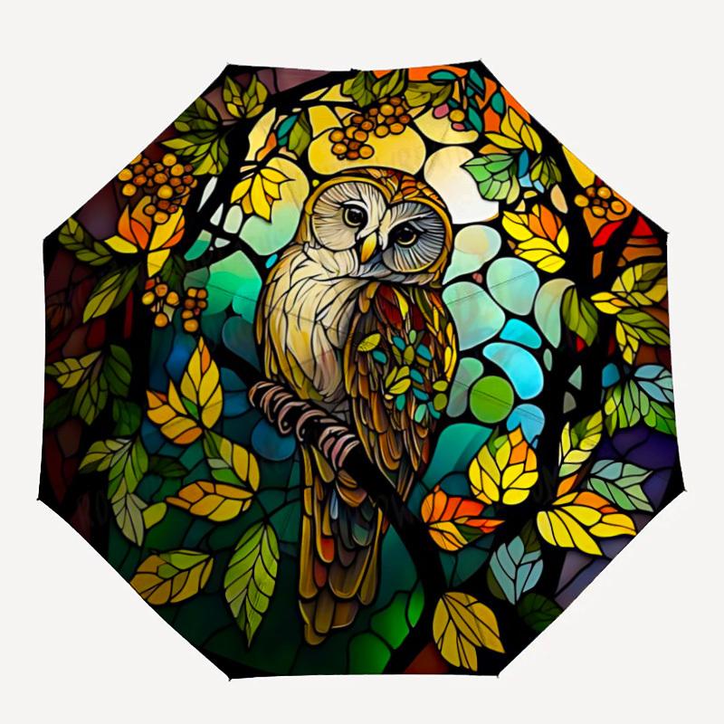 1 Stück Buntglas Eule Faltbarer Regenschirm | Elegantes Design, Modisches Accessoire, Langlebige Konstruktion, Stabile Speichen yy251107051