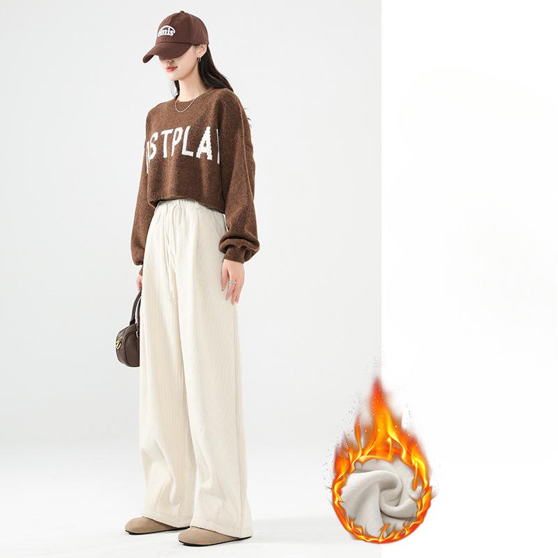 

Желтые вельветовые брюки широкого кроя женские осенне-зимние брюки Plus Velvet Loose Lazy Straight XS бежевый