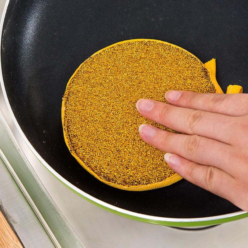 2PCS Round Double-sided Dishwashing Sponge Dish Towel Clean Steel Washing Ball