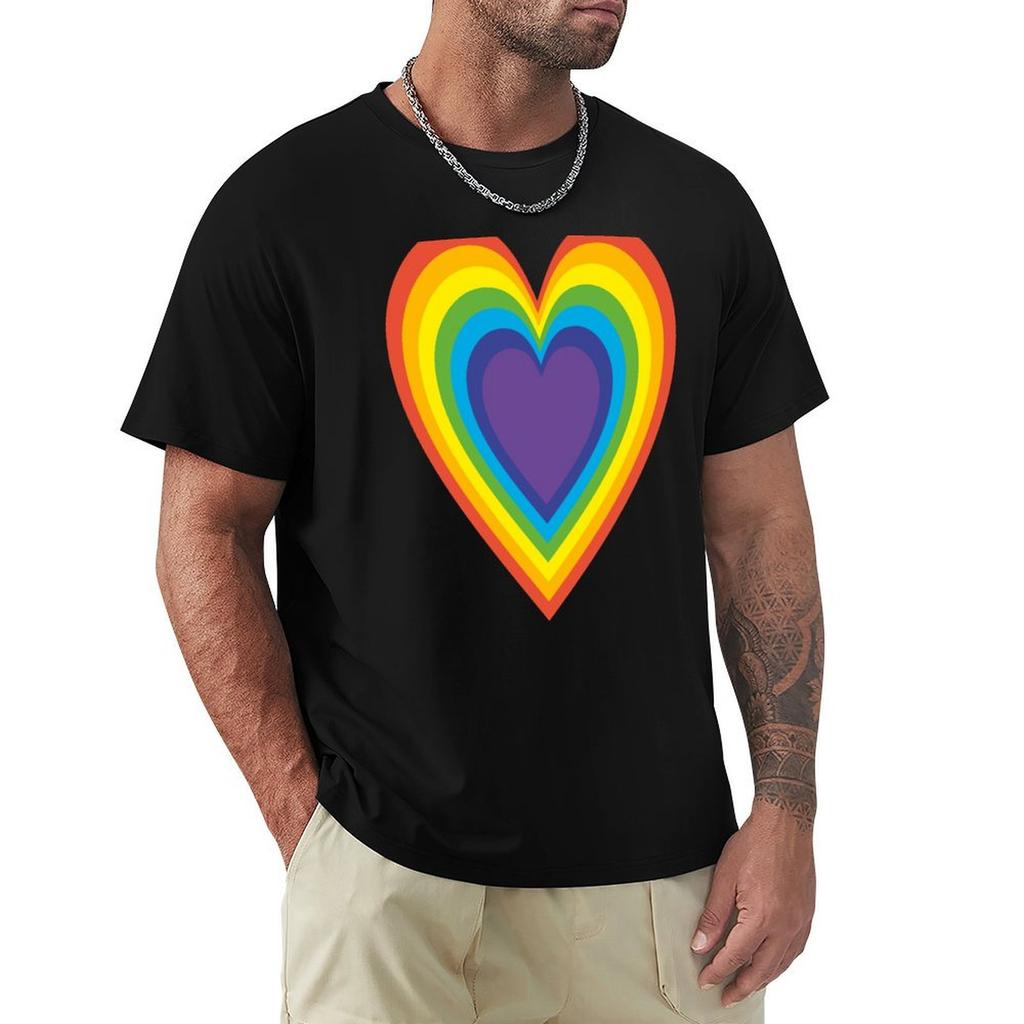 Heart Rainbow Color Tshirt Active Sports Short Sleeve Cotton Shirt