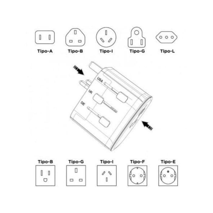 Universal-Reiseadapter Muvit For Change MCADP0006 2xUSB-A USB-C 15W Weltweite Kompatibilität