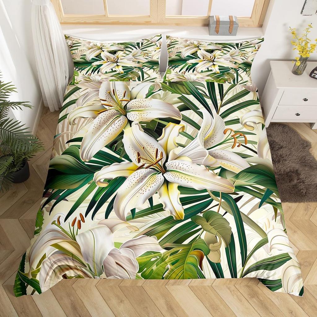 Palm Leaves Bedding Set Queen Full Twin Tropical Leaves Duvet Cover For Boys Girls Tropical Botanical Floral Comforter Cover