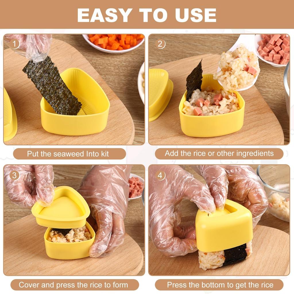 DUOAMARE Triangular Onigiri Mold Set 3-Pack Multicolor Cute Sushi Maker Rice Ball Press Tool