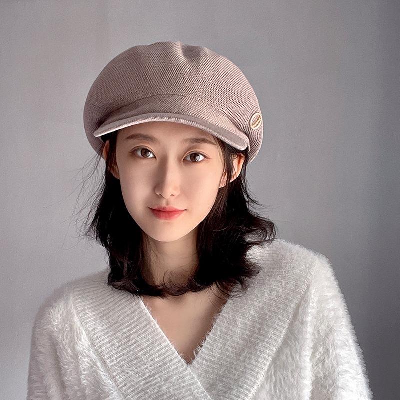 

Ветрозащитный и солнцезащитный вязаный берет: Дышащий, Защита от УФ-лучей, Универсальный и Стройнящий для повседневной весенне-летней носки. One Size персиковый