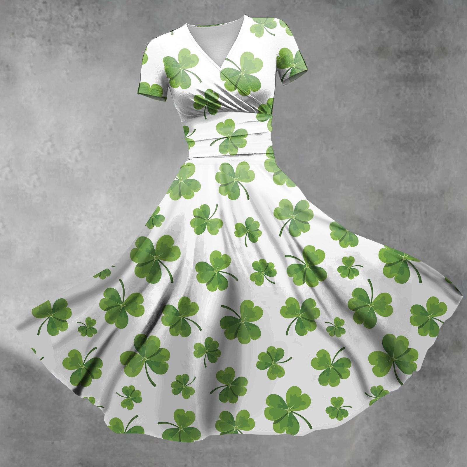 

Жіноча сукня принцеси Sexy V-подібним вирізом St. Сукня з короткими рукавами з принтом і рюшами до Дня святого Патрика XL