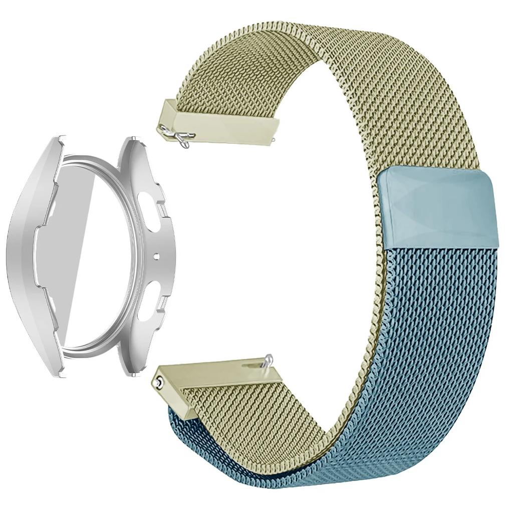 Coque PC + Bracelet Métal pour Samsung Galaxy Watch 7/6/5/4 44mm 40mm Bracelet Milanais Pare-chocs Protecteur en Verre Trempé Accessoires