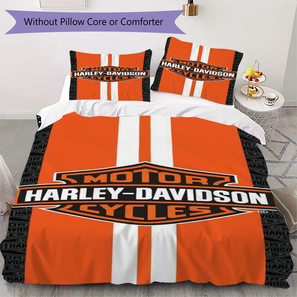 Classic Harleydavidson Motorcycle Style Threepiece Set 1 Duvet Cover 2 Pillowcase Without Core Without Core Bedding Set