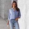 European and American Women's Spring 2025 Striped Long Sleeve Loose Cardigan Top