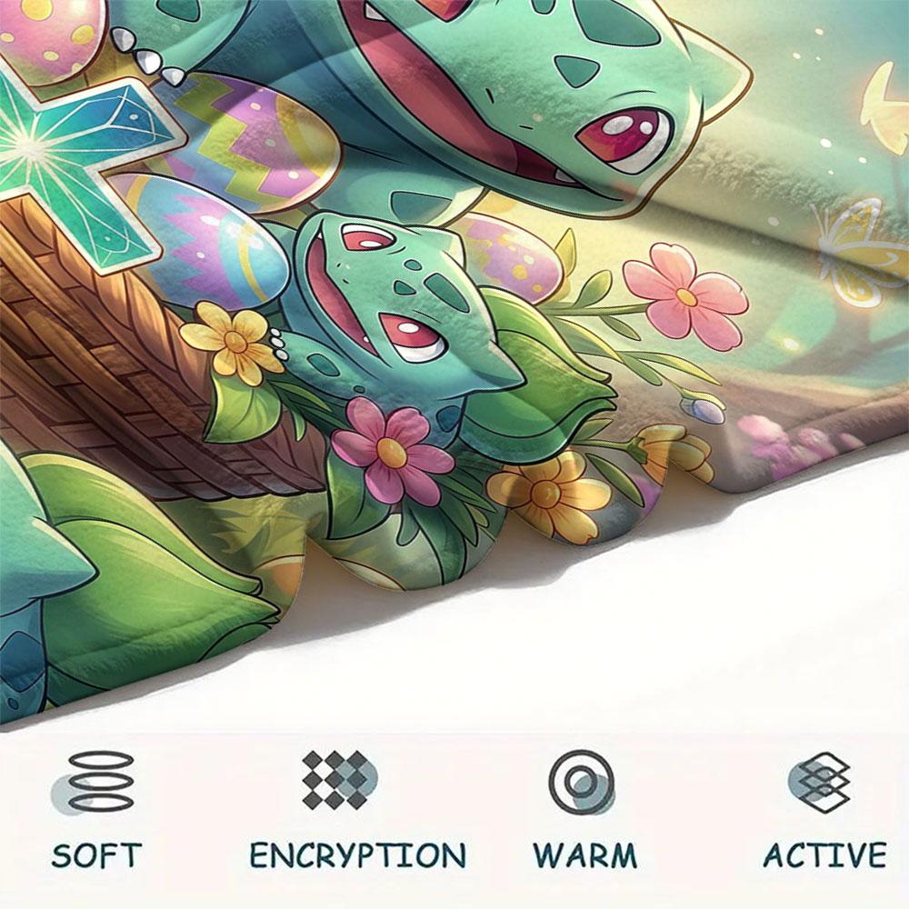 1Pc Easter Pokemon Print Flannel Blanket, High quality Comfortable for All Seasons, Home Decor, Warmth and Comfort, Perfect for Christmas Gifts
