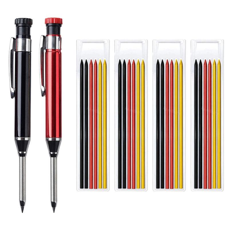 1-6Pcs Metal Solid Carpenter Mechanical Pencil Set with Sharpener Lead Core Deep Hole Construction Marking Scriber Tool Supply