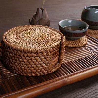 Conjunto de 6 Peças/Conjunto Porta-Copos para Bebidas Redondo Jogo de Mesa Sousplat Tapete para Prato Tecido em Rattan