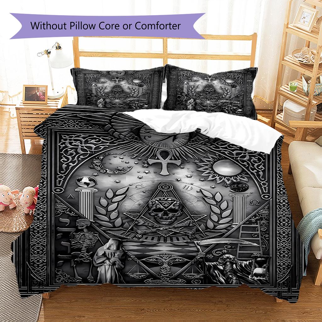 Masonic Freemason Pattern Bedding Quilt Set Quilt Cover Pillowcase Home Decoration Birthday Gift (1 * duvet cover + 2 * pillowcase, without core)