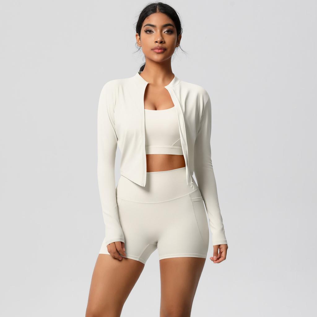 High Waisted Brushed Tight Pocket Yoga Suit, Cloud Sensing Quick Drying Exercise Three Piece Set, Outdoor Leisure Running Fitness Set, Women'S