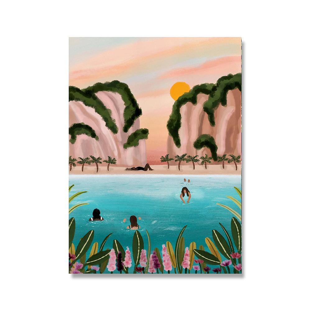 Morocco Travel Posters Botanical Canvas Painting Tropical Jungle Art Prints Beach Ocean Swim Wall Pictures For Living Room Decor