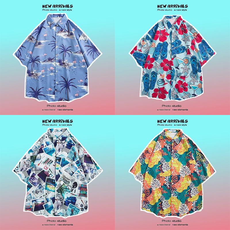 Pánská košile s krátkým rukávem v retro květinovém stylu ve stylu Hongkongu - Havajský design, Rebelská, Všestranná, Volný střih, Letní nošení, Ideální pro páry.