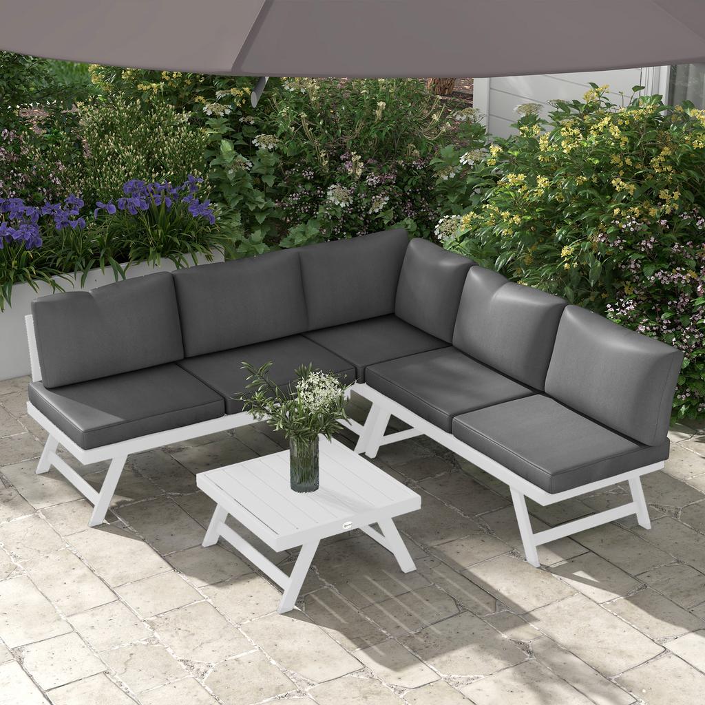 4-Piece Garden Seating Group Lounge Furniture Set 4-Piece, 115 Cm X 61 Cm X 65 Cm, Grey + White