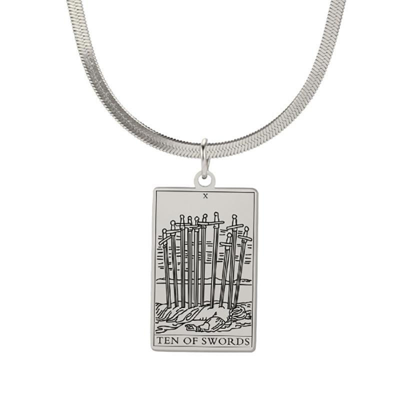 Tarot Cards Necklace for Women Stainless Steel Snake Chain Suit of Swords Traditional Tarot Art Minor Arcana Amulet Jewelry