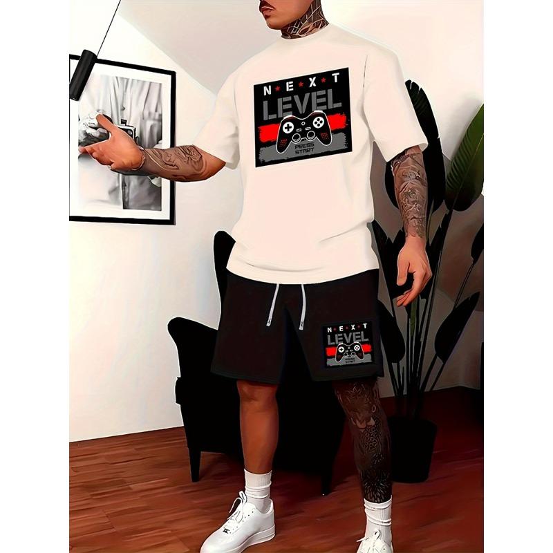 Men's Casual Outfit Set Yellow Duck Print Men's T-shirt & Beach Shorts Set Summer Short-sleeved Street Fashion Sports Shorts