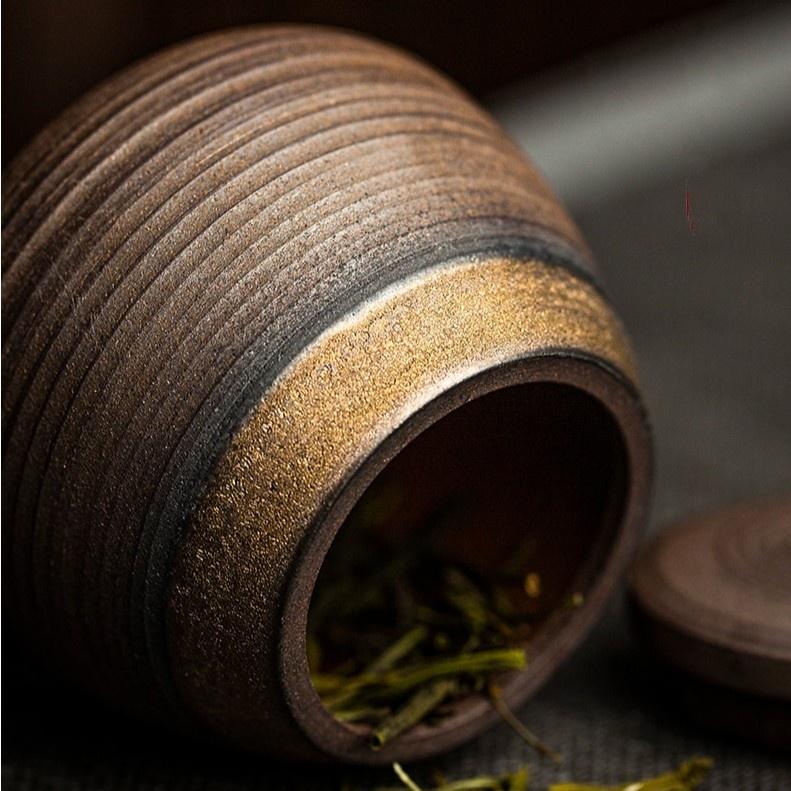 Ceramic Tea Canister Small Sealed Canister Moisture-Proof Storage Canister Coarse Ceramic Jar