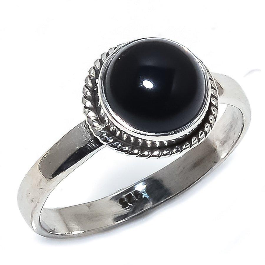 Natural Black Onex Gemstone Handmade 925 Sterling Silver Jewelry Ring S.9 I6D83