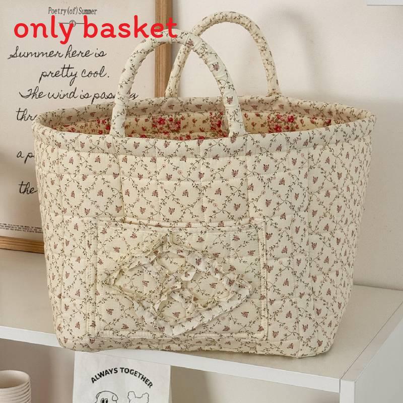 Floral Fabric Storage Basket With Foldable Handle For Home Organization And Gift Use