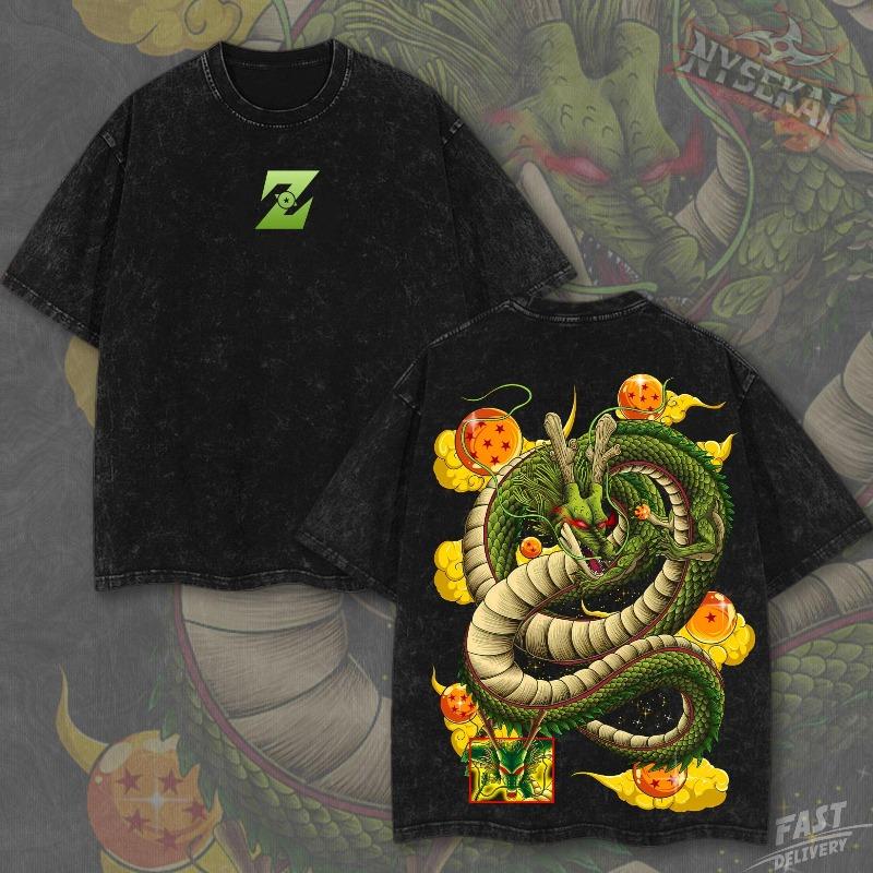 Shenron Eternal Dragon Seven Stars Pump Cover Oversized Vintage Wash Heavyweight Graphic Tee