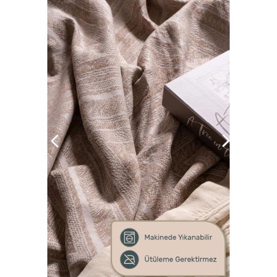 Ada Çift Kişilik Yatak Örtüsü Takımı Bej Günlük Çok Amaçlı Pike Örtü Seti - Şık Kutu Ve Paket