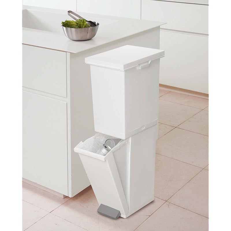 TONBO Shinki Gosei Neo Color 2-Tier Slim Pedal Trash Can, 36 Liter, White, 23.5cm (W) x 33.5cm (D) x 80.5cm (H), with Lid, Made in Japan