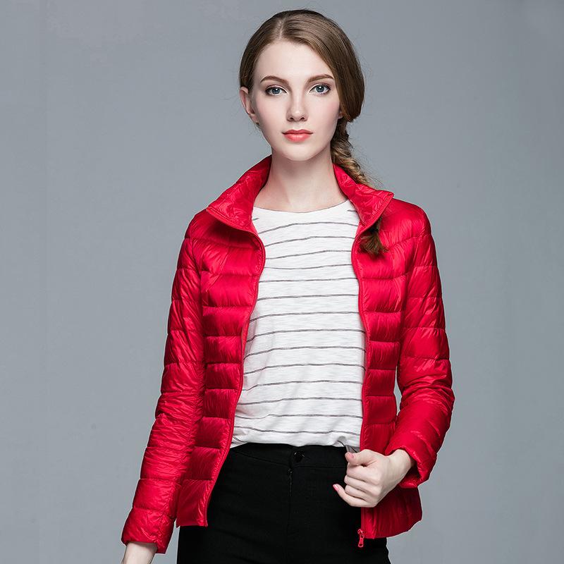 

Женская осенне-зимняя куртка-стойка с длинным рукавом, однотонная, короткая, тонкая, легкая, пуховик S-6XL XXL красный