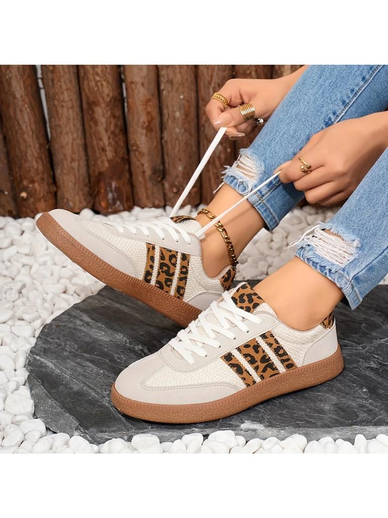 Women's Retro Leopard Print Casual Sports Shoes, Breathable Fabric, Comfortable All Year Round, Women's Sports Shoes