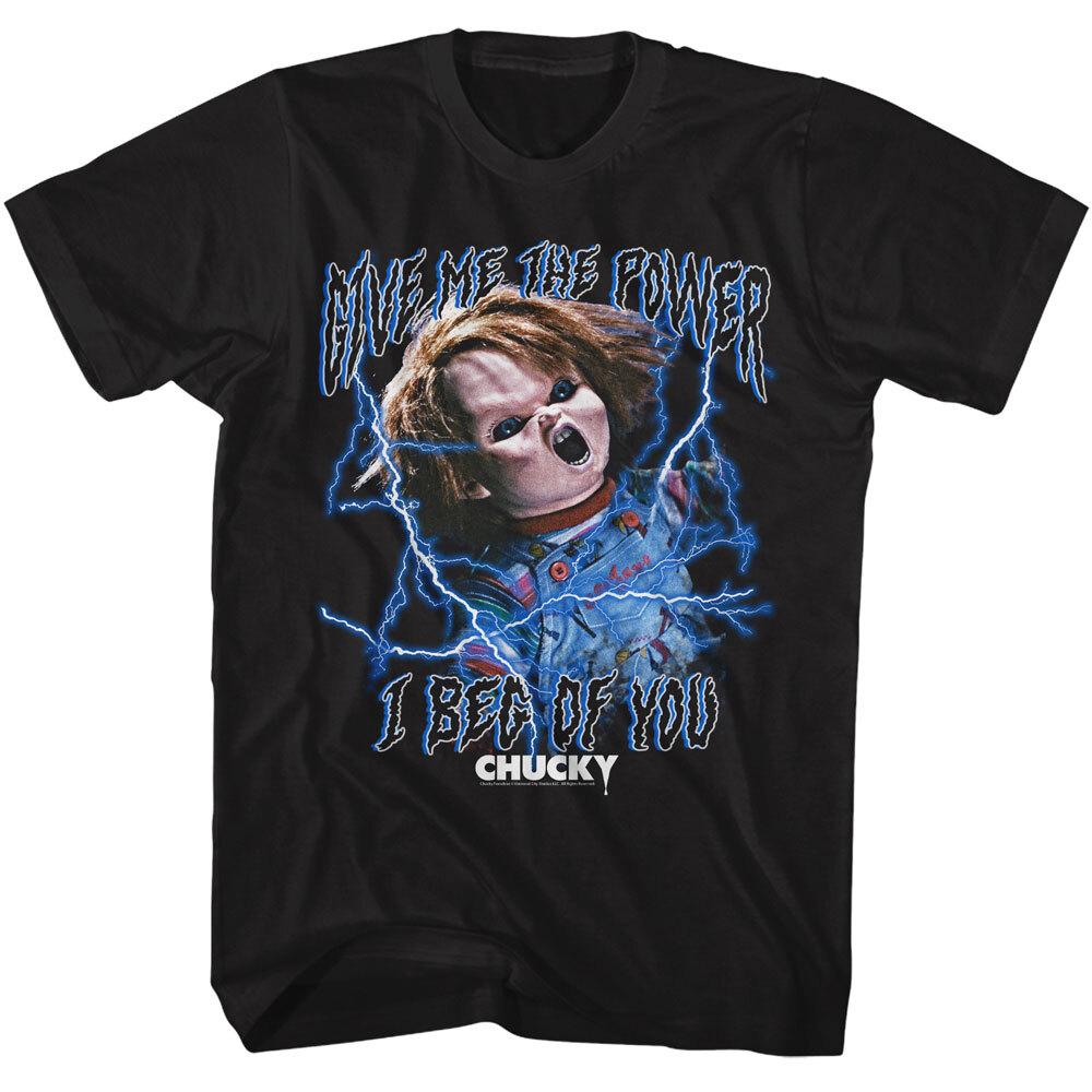 Childs Play Give Me The Power Chucky Men039;s T Shirt Black Cotton Unisex T-Shirt L