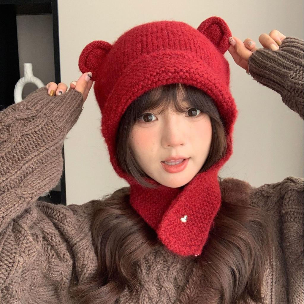 Cute Little Bear Ear Woolen Cap  Fashionable and Versatile Knitted Cap for Children in Autumn and Winter Warm and Ear Protecting Lei Feng Cap