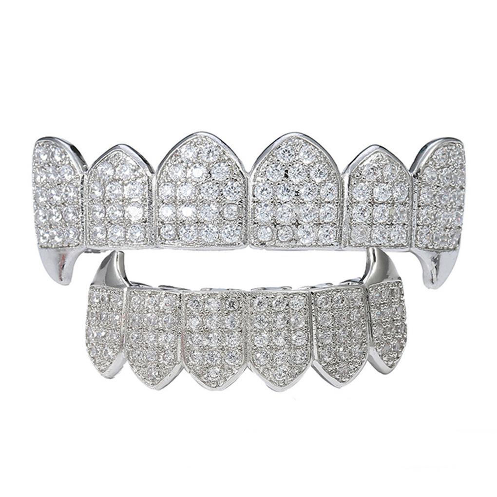 Hip Hop Grillz Gold Grillz Vampire Fangs Micro Inlaid Zircon 18K Gold Teeth Trendy Decorative Grillz