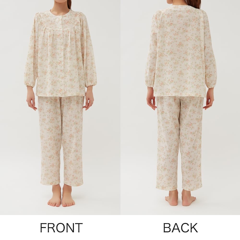 Gunze Deodorant Long Sleeves and Willow Purple Women's Pajamas, Pants, Pattern, (TP2314)