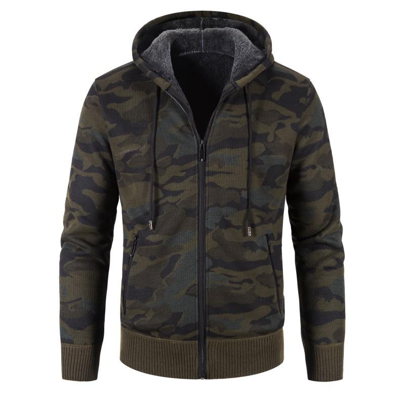 Men's 2021 Camouflage Plus Size Velvet Sweater Cardigan Slim Fit Hooded Jacket