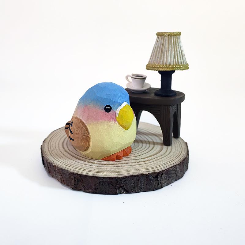 Hand-Carved Parrot Wooden Figurine - Desk or Home Decor Ornament