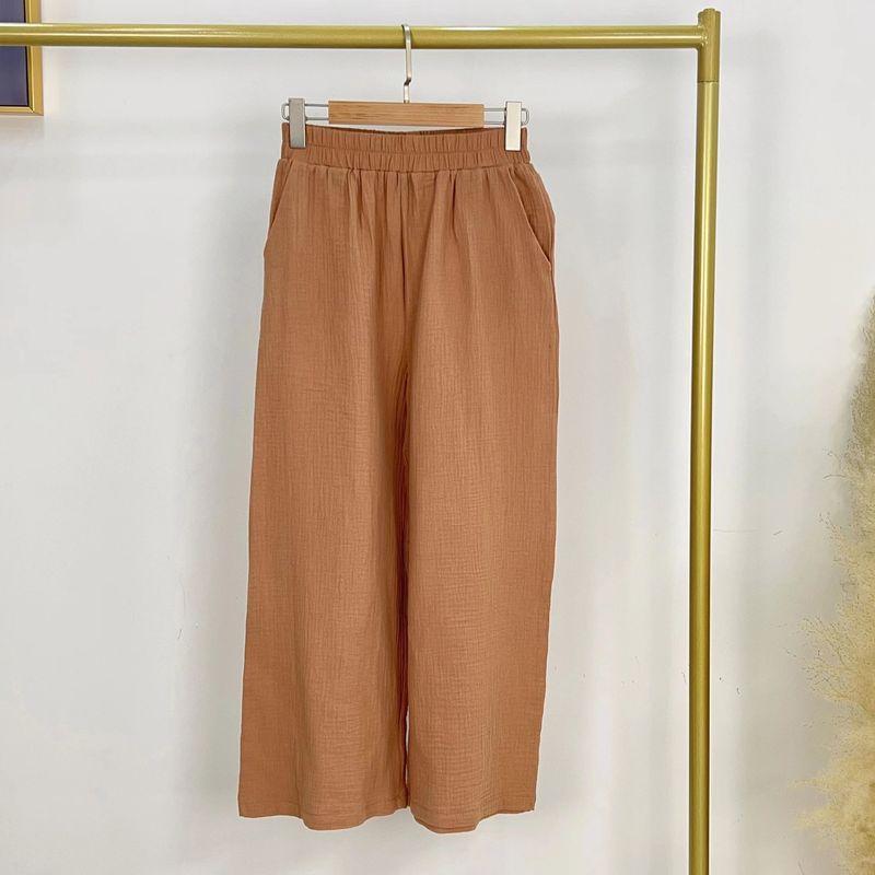 

New Arrival Casual Pure Color Tied Cardigan Top + Long Pants Suit Lace up Top and Pants Set Khaki pants S