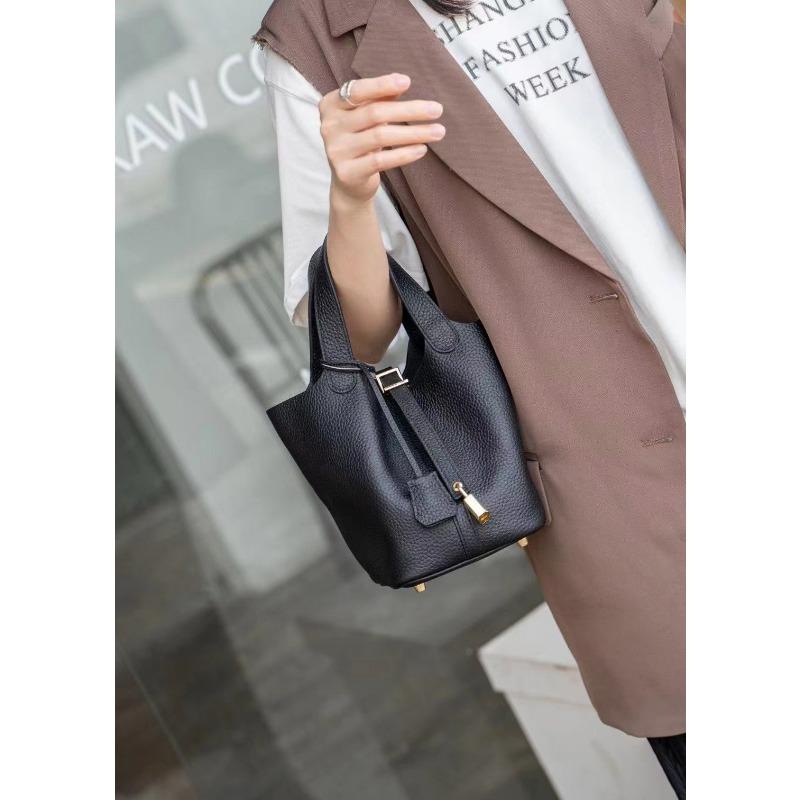 Bag Summer Hand Bucket Basket Women's Bag Genuine Leather Handbag