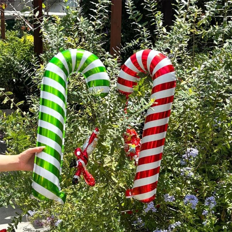 2pcsChristmas Aluminum Foil Balloons Santa Claus Christmas Tree Red Green Handheld Stick Balloons Party Decoration Hanging Ornam
