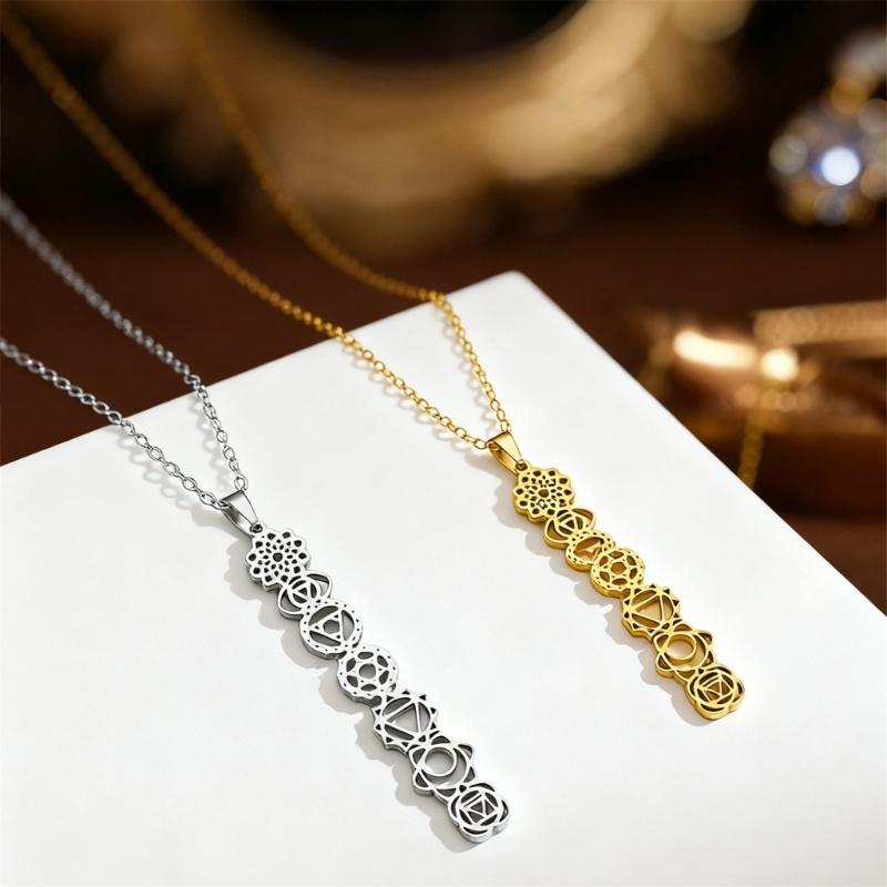 Lovely Yoga Themed Necklace Sweater Chain Stainless Steel Meditation Jewelry Adjustable Clavicle Chain