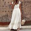 Women Dress Solid Color All-match Lace Stitching Ladies Sleeveless Casual Dress