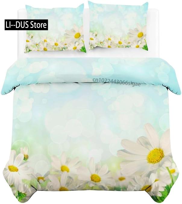 Daisy Flowers Bedding Set Twin Size, Floral Duvet Cover Bed Comforter Cover Set for Kid Boy Girl, Quilt Cover Set Decor 3 Piece