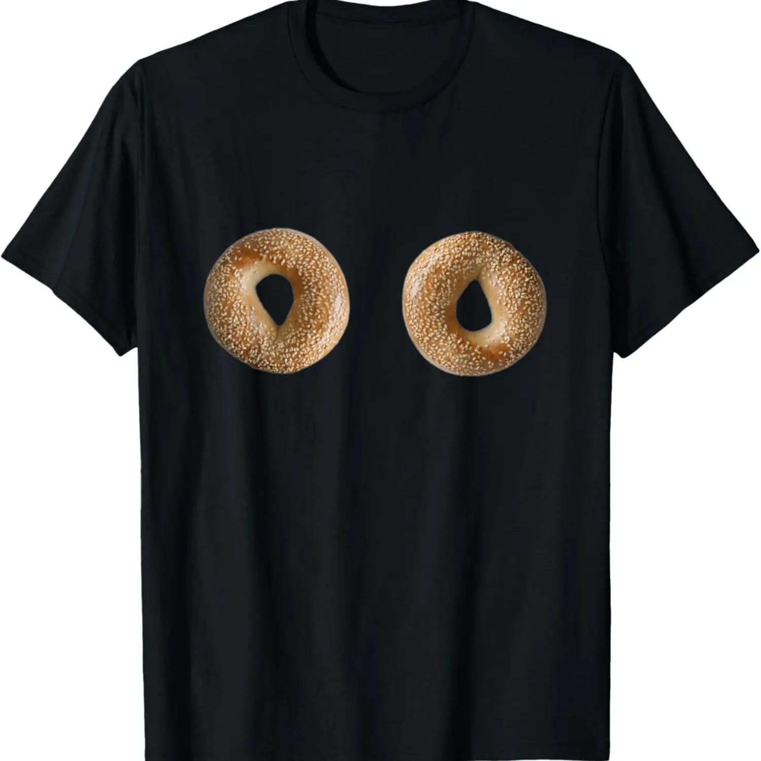

Sesame Seed Bagel Boobs Funny Jewish Deli Sexy Bialy Lox T-Shirt XXXXXL чорний