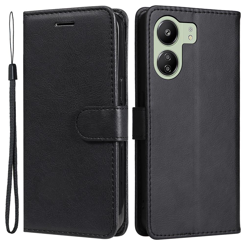 For Xiaomi Redmi 13C 4G/13C 5G/13R 5G/Poco M6 5G/Poco C65 4G Case Solid Color Leather Mobile Cover Wallet Stand with Strap