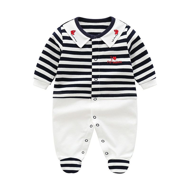 Baby Jumpsuit Spring and Autumn Pure Cotton Long-Sleeved Newborn Baby Jumpsuit with Foot Cover Children's Pajamas Romper with Foot Cover