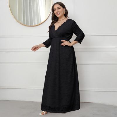 Rochie Maxi Femei Decolteu V Mânecă 3/4 Talie Înaltă Rochie Lungă Broderie Dantelă Floare Nuntă Vacanță Rochie Mărime Plus
