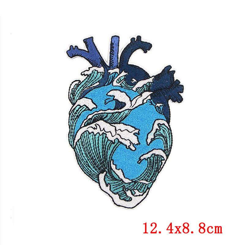 Punk Heart Embroidery Patch Iron On Patches For Clothing Thermoadhesive Patches On Clothes Waves Applique/Patches On Clothes