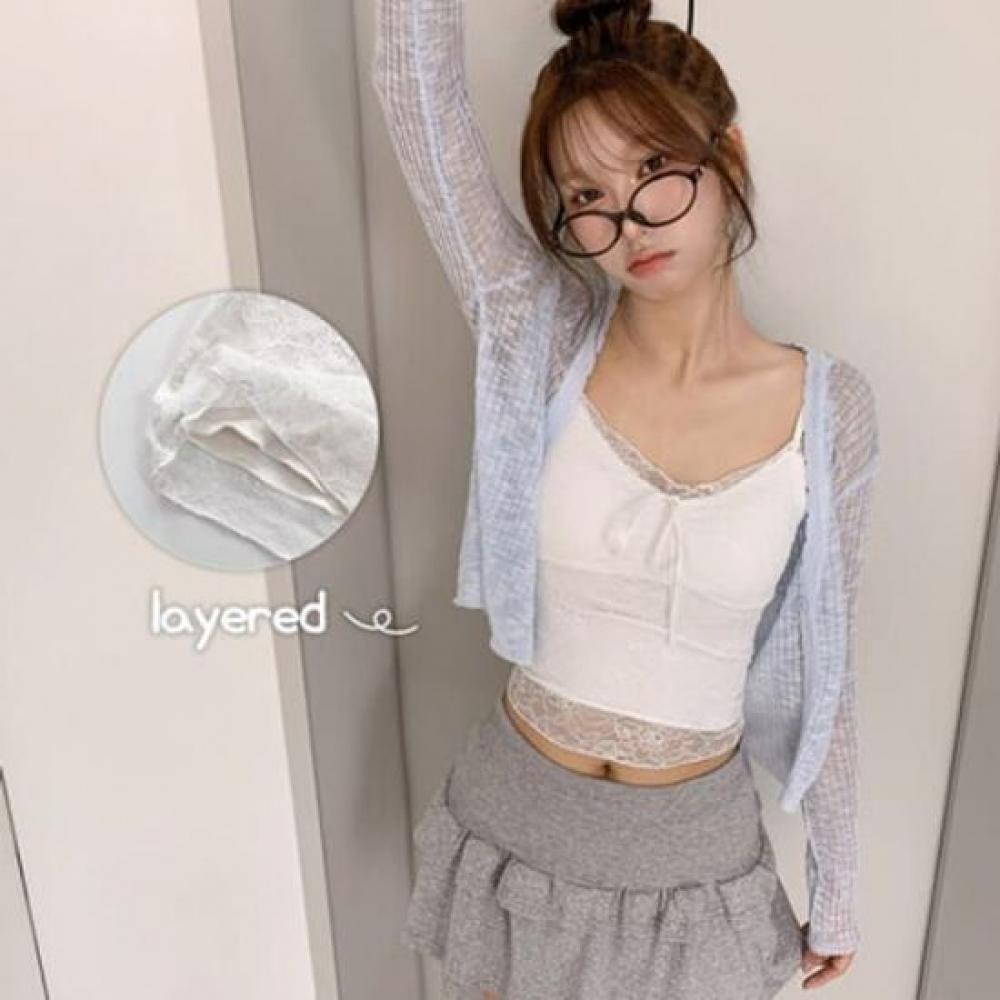 The Pink Slim Fit Ribbon Frill Lace Camisole 3color