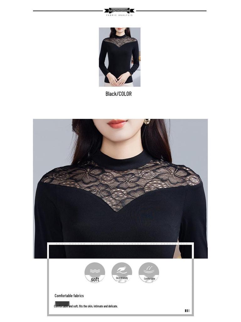 Damen Schlankmachendes Langarm-Top mit Spitzeneinsätzen - Stilvoller Lagenlook für Frühling & Herbst